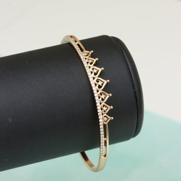 Rose Gold Heart Crown Bangle with Crystal Accent, XPBL0477 - Picture 4 of 12